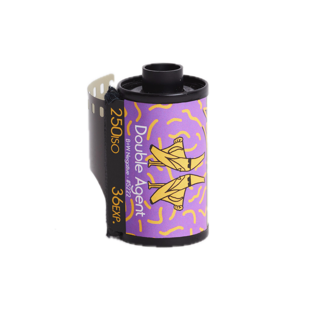 Film roll with purple label on a white backgroundDestinys Film Farm - Double Agent - Double X