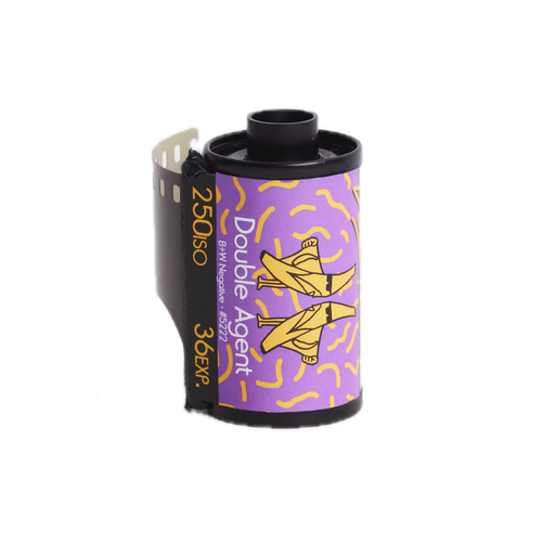 Film roll with purple label on a white backgroundDestinys Film Farm - Double Agent - Double X